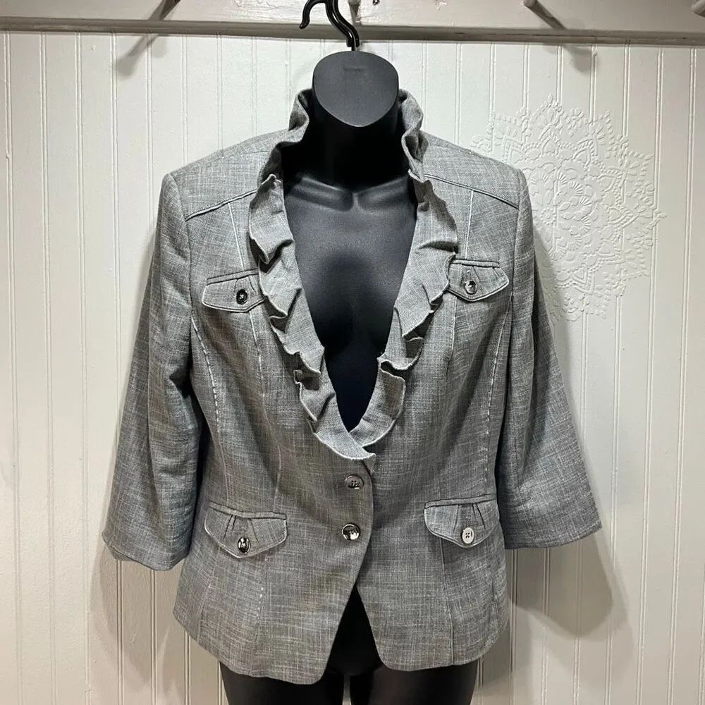 WHITE HOUSE BLACK MARKET Ruffle Front Blazer